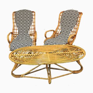 Italienische Vintage Rattan Sessel & Tisch, 1960er, 3er Set