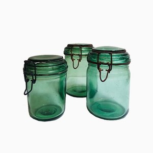 French Colored Glass Jars from Durfor, 1920s, Set of 3