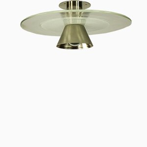 Italian Aluminum, Metal & Murano Glass Flushmount Ceiling Lamp, 1970s