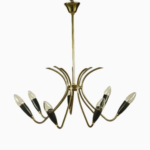 Mid-Century German Aluminum & Brass Chandelier, 1950s