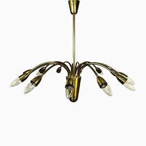 Mid-Century German Brass 12-Light Ceiling Lamp, 1950s