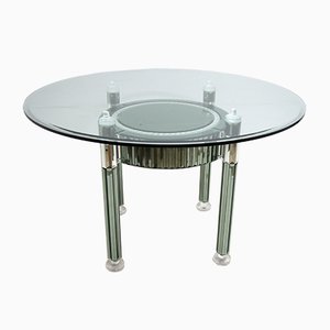 Round Italian Modern Crystal and Mirrored Glass Dining Table by Zelino Poccioni for MP-2, 1980s