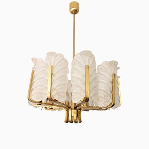 Mid-Century Brass and Glass Chandelier in the Style of Carl Fagerlund for Orrefors