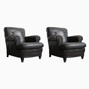 Set de Fauteuils Art Déco en Cuir de Poltrona Gaidano, Italie, 1930s