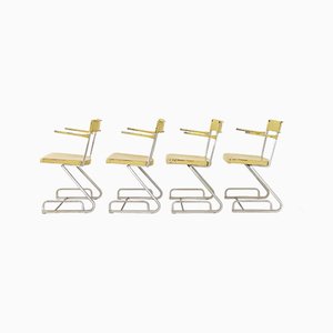 Swiss Industrial Iron and Zinc Dining Chairs, 1940s, Set of 4
