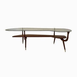 Table Basse Mid-Century en Laiton et Verre, Italie, 1950s