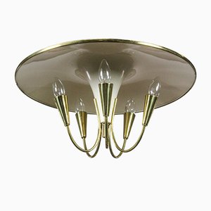 Aluminum, Brass, and Lacquer Ceiling Lamp, 1950s