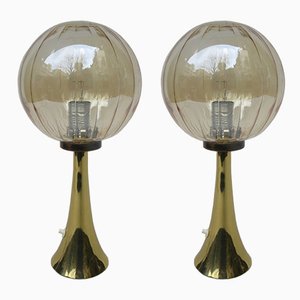 Lámparas de mesa alemanas era espacial de latón y vidrio, años 60. Juego de 2