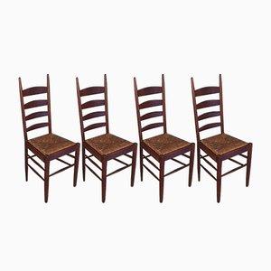 French Wood and Straw Dining Chairs, 1960s, Set of 4