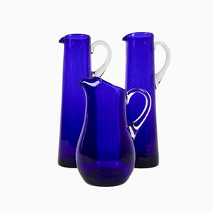 Blue Glass Jugs by Monica Bratt for Reijmyre Glasbruk, Set of 3, 1950s