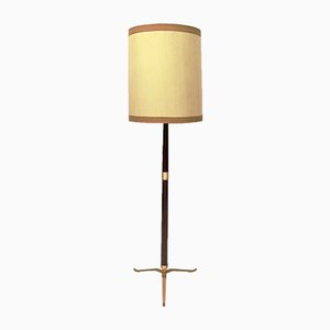 Mid-Century Italian Wood, Brass & Varnished Metal Floor Lamp, 1950s