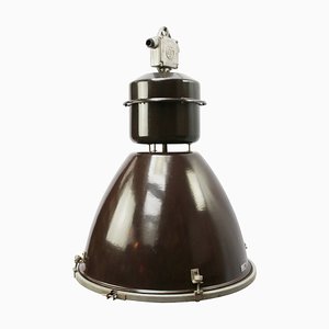 Lámpara colgante industrial vintage esmaltada en marrón