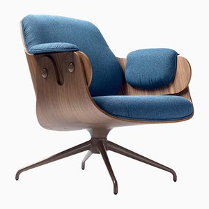 Low Walnut & Blue Upholstery Lounge Chair by Jaime Hayon