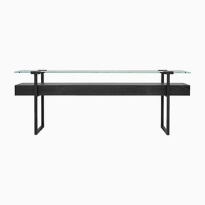 Pioneer Tron T54/3L Glass, Oak, and Metal Console Table by Peter Ghyczy