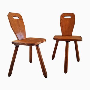 Französische Mid-Century Esszimmerstühle aus Holz, 1950er, 2er Set