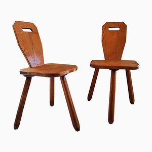 Mid-Century French Wood Dining Chairs, 1950s, Set of 2