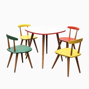 Juego de mesa y sillas infantiles de Karla Drabsch para Kleid & Raum, años 50. Juego de 5