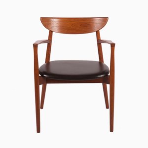 Poltrona nr. 59 in pelle e teak di Harry Østergaard per Randers Møbelfabrik, Scandinavia, anni '60