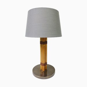 Moderne skandinavische Tischlampe aus Messing, Bambus & Leinen von Bergboms, 1960er