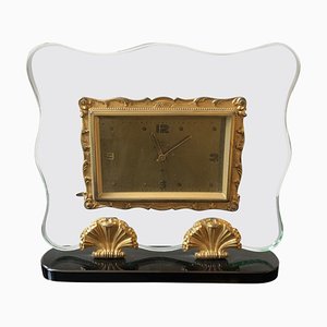 Italian Brass and Glass Clock from Fontana Arte, 1950s