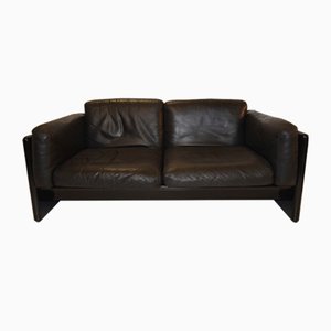 Italienisches Arnolfo 2-Sitzer Ledersofa aus Holz und Anilinleder von Mauro Marzocchi für Simon International, 1970er