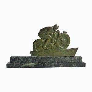 Bronze Motorcycle Sculpture by Edouard Fraisse, 1930s