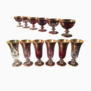 Italian Murano Glass and Gold Tableware, 1960s, Set of 12