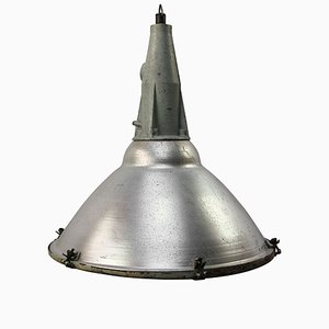 Lámpara colgante industrial de aluminio gris y hierro fundido, años 50