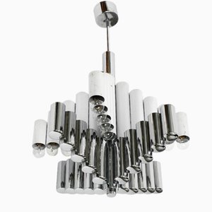 Large Italian Chromed Metal Chandelier by Gaetano Sciolari, 1960s