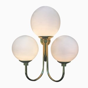 Italian Brass and Murano Glass Globe Sconces, 1980s, Set of 2