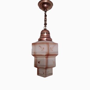 Art Deco German Brass and Colored Glass Ceiling Lamp