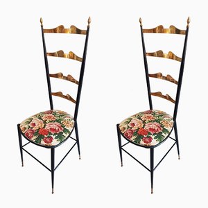Set of Mid-Century Italian Charivari Chairs with Flower Fabric, 1950s