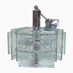 Lámpara de araña italiana de cristal tallado y cromado de Fontana Arte, años 70