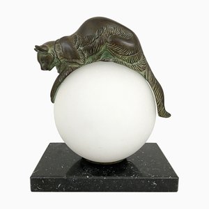 Équilibre Illuminated Cat Sculpture by Eugène Gaillard for Max Le Verrier