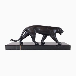 Schwarz patinierte Panther Skulptur von Max Le Verrier