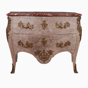 Commode Style Rococo Antique en Bois et Marbre, France