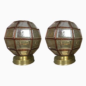 German Facetted Glass Ceiling Lamps, 1950s, Set of 2