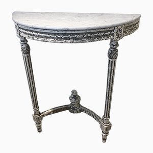 Consola francesa neoclásica antigua de roble y mármol