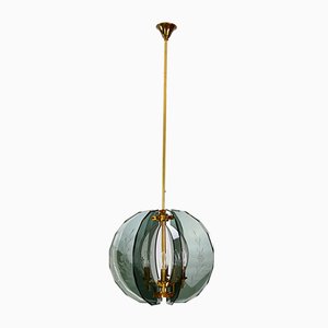 Mid-Century Italian Brass and Cut Murano Glass Chandelier, 1950s