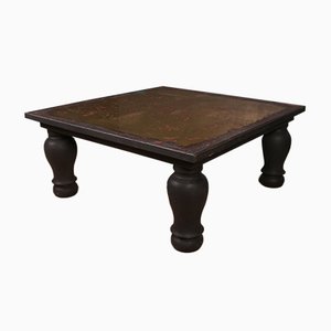 Tavolino da caffè antico in ottone e legno