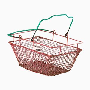 Mid-Century Red Metal Shopping Basket, 1960s