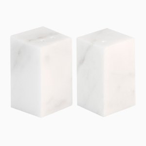 Squared Salt and Pepper Set In White Carrara Marble from FiammettaV Home Collection, Set of 2