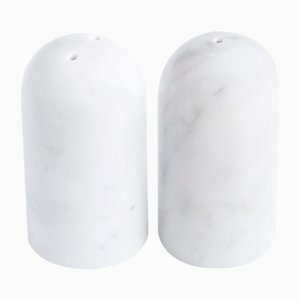 Rounded Salt and Pepper Set In White Carrara Marble from FiammettaV Home Collection, Set of 2