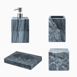 Grey Bardiglio Marble Bathroom Set from FiammettaV Home Collection, Set of 4