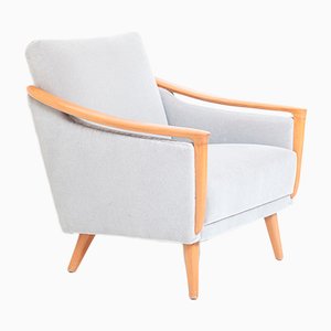 Sillón Mid-Century de terciopelo y teca, años 50