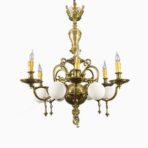 Lampadario antico barocco in ottone e bronzo