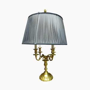 Französische Mid-Century Stehlampe aus Bronze und Seide