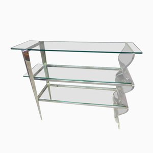 Vintage French Glass and Metal Shelf, 1980s