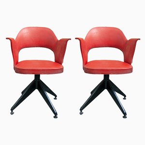 Set of Italian Iron and Vinyl Swivel Chairs, 1950s