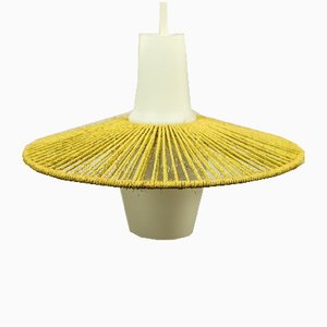 German Etched Glass & Sisal Pendant Lamp, 1950s